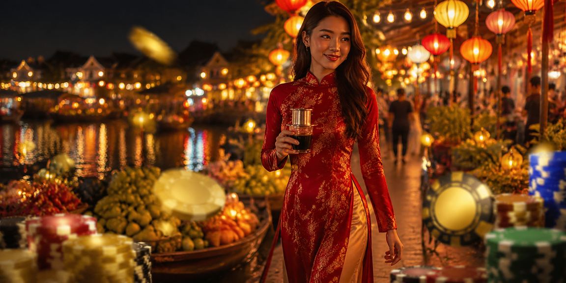 Người dùng Hội An xem thông tin cashback và ưu đãi hoàn tiền trên điện thoại bên ly cà phê